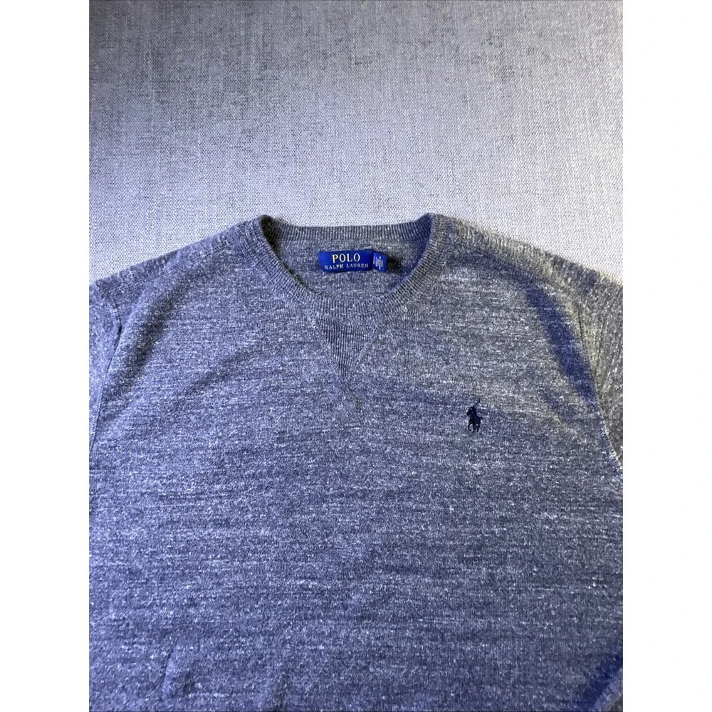 Polo Ralph Lauren Knit Sweater Men L Graphite Gray‎ Cotton Crew Neck Pullover